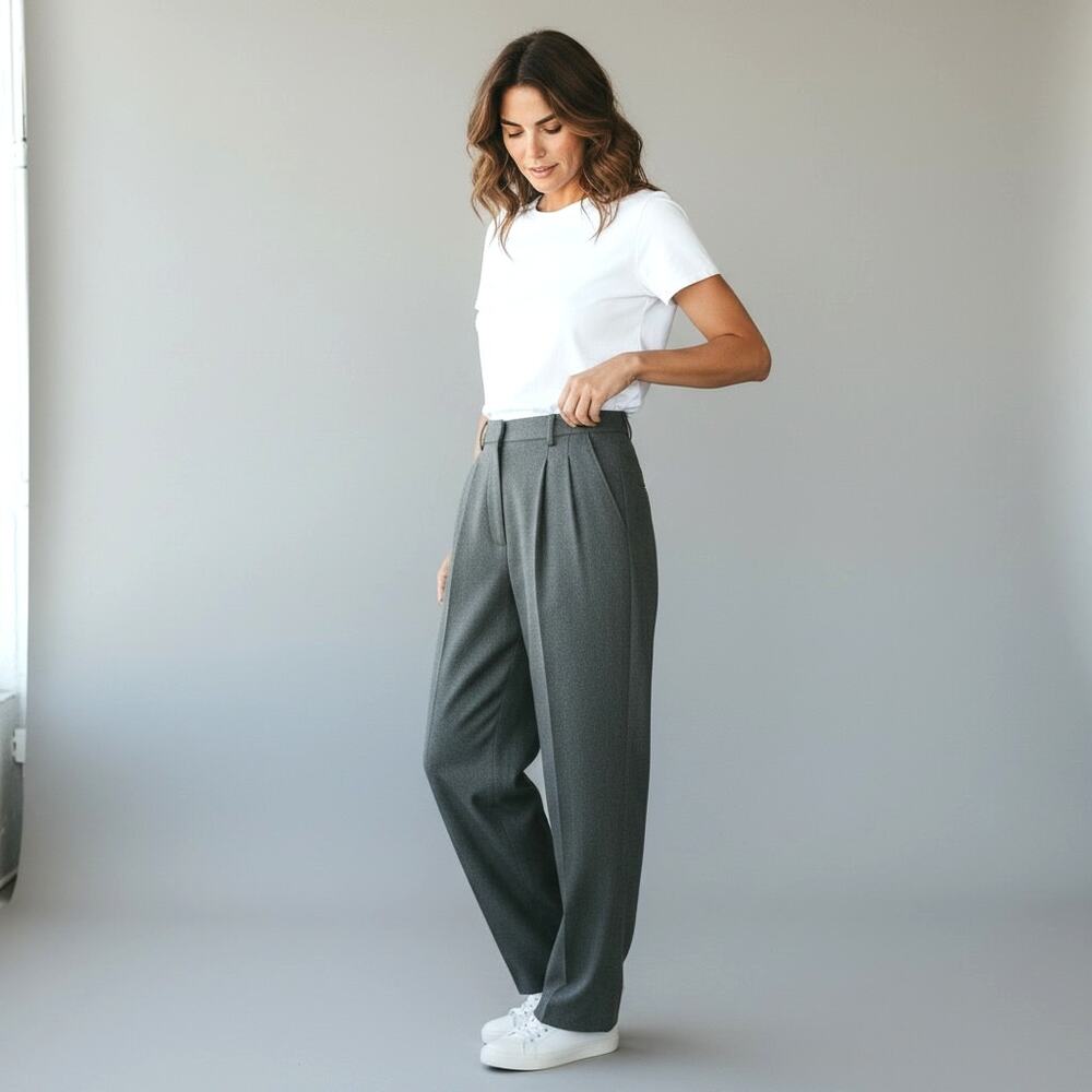 SAG HARBOR Women's 100% New Wool Dark Sage Green Pleated Trousers 12P  Office